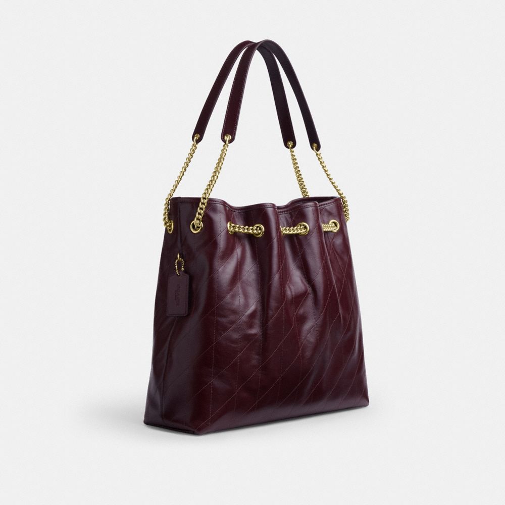 Coach Evelyn Large Shoulder Bag With Quilting Gold Dark Wine