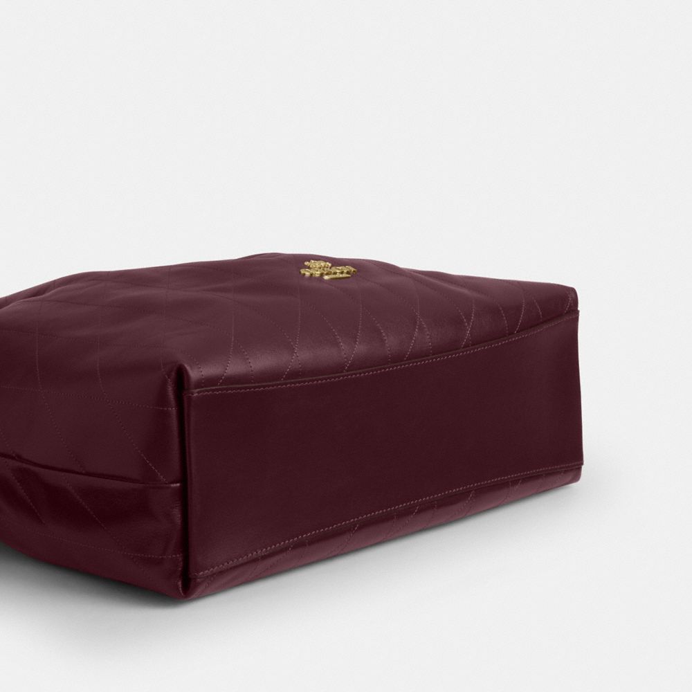 Coach Evelyn Large Shoulder Bag With Quilting Gold Dark Wine