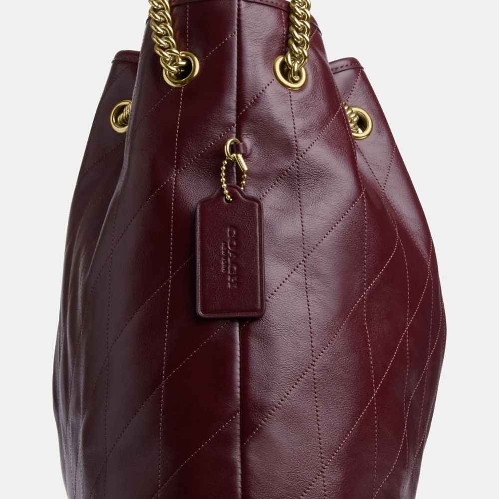 Coach Evelyn Large Shoulder Bag With Quilting Gold Dark Wine