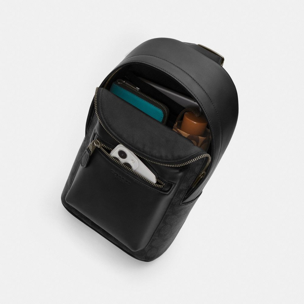 Coach West Pack In Signature Canvas Gunmetal Charcoal Black