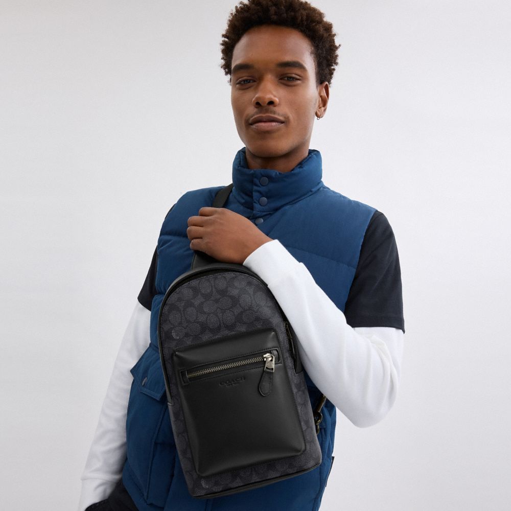 Coach West Pack In Signature Canvas Gunmetal Charcoal Black