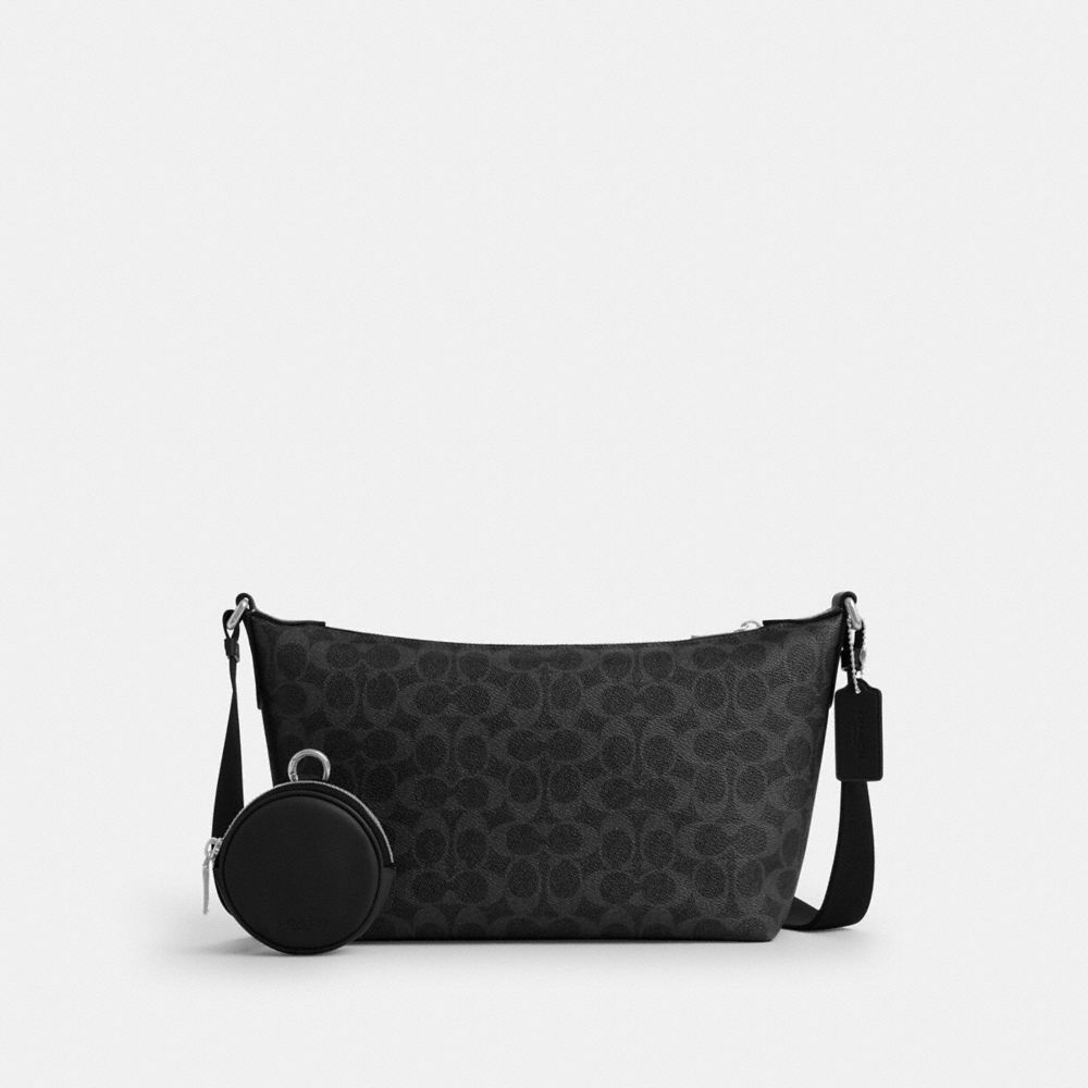 Coach Small Finn Crossbody Bag With Pouch In Signature Canvas Silver Black Signature