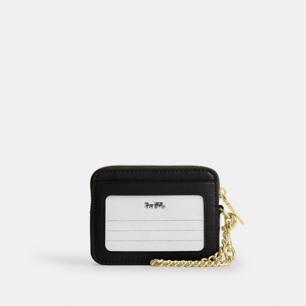 Coach Zip Card Case With Quilting Gold Black