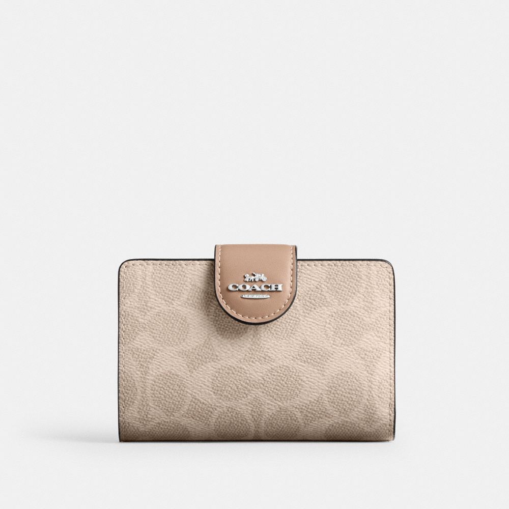 Coach Medium Corner Zip Wallet In Signature Canvas Silver Sand Taupe