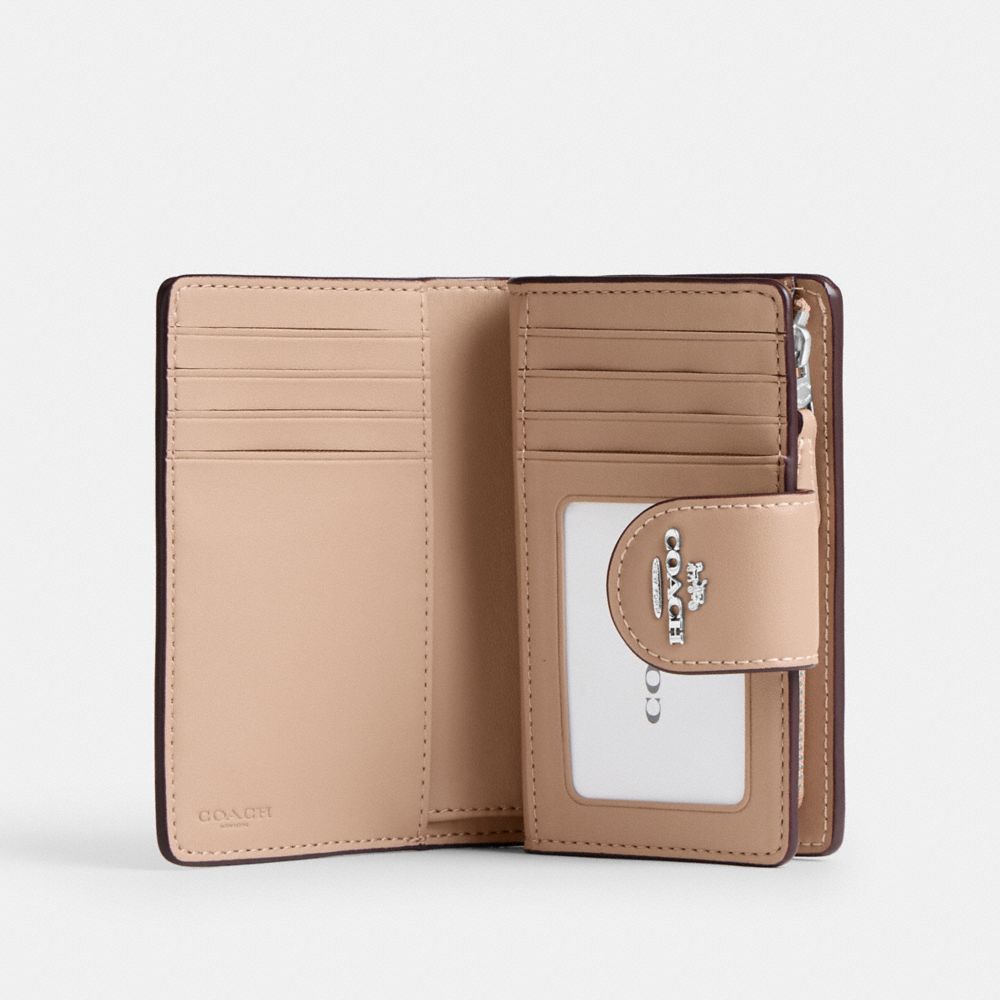 Coach Medium Corner Zip Wallet In Signature Canvas Silver Sand Taupe