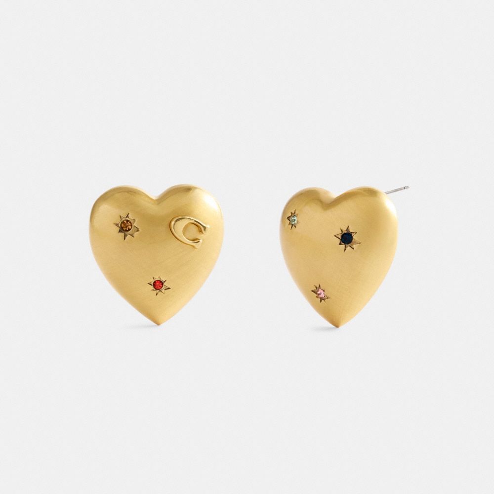 Coach Oversized Heart With Stones Stud Earrings Gold Multi