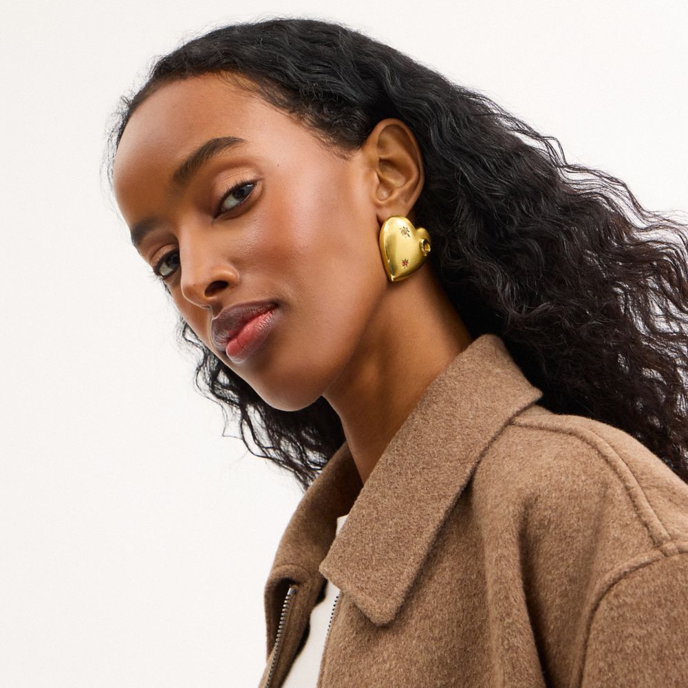 Coach Oversized Heart With Stones Stud Earrings Gold Multi