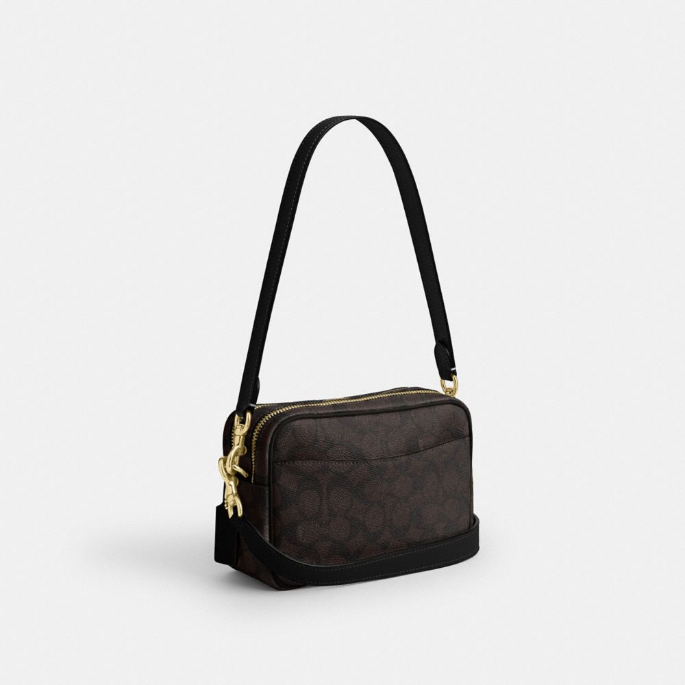Coach Mini Carey Crossbody Bag In Signature Canvas Gold Walnut Black