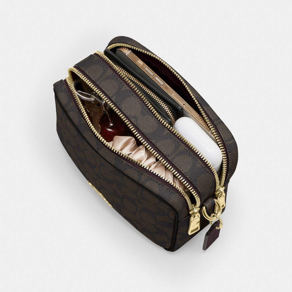 Coach Mini Carey Crossbody Bag In Signature Canvas Gold Walnut Black