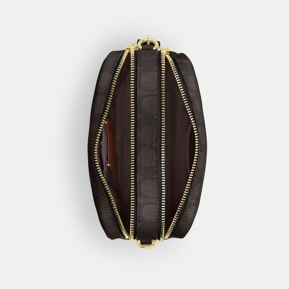 Coach Mini Carey Crossbody Bag In Signature Canvas Gold Walnut Black
