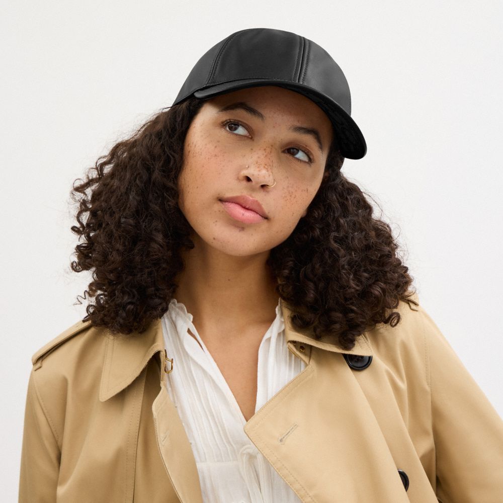 Coach Leather Baseball Hat Black