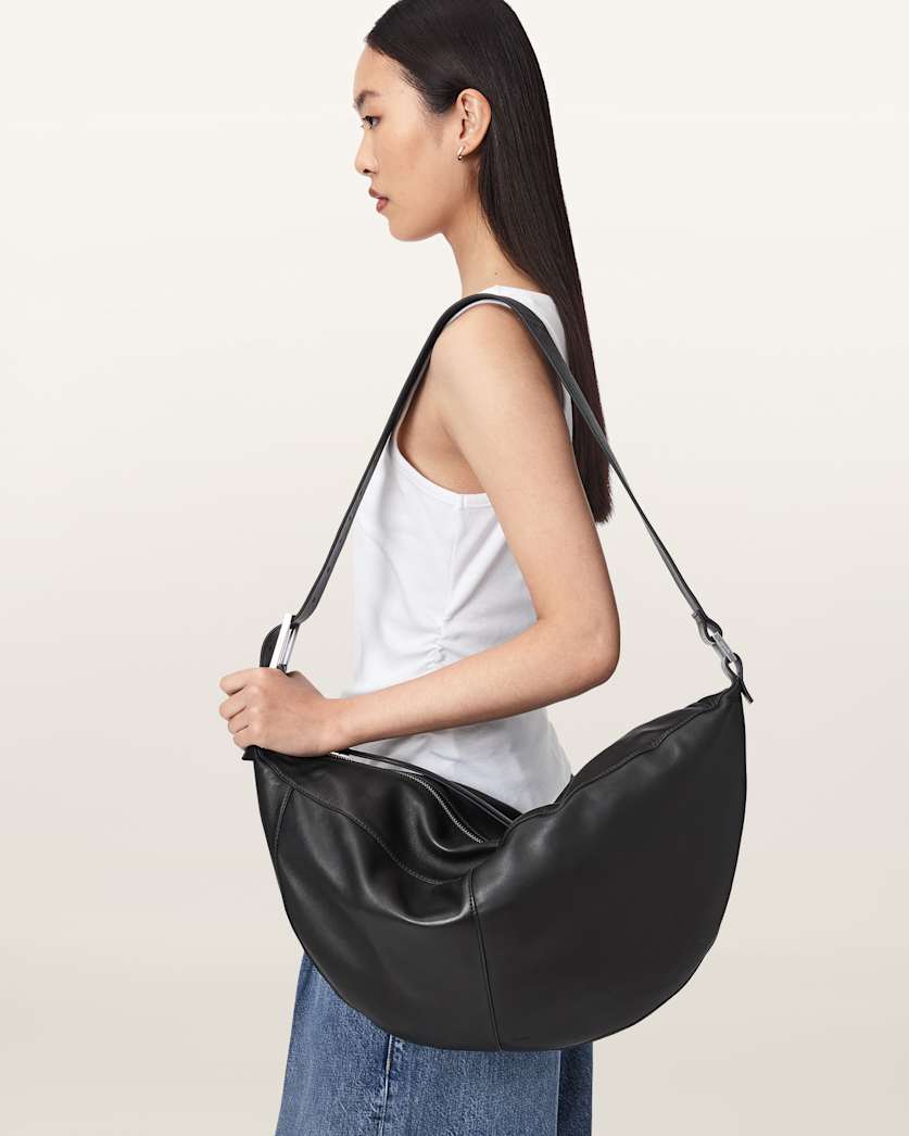AllSaints Luna Slouchy Leather Shoulder Bag Women's Black/Silver Women's