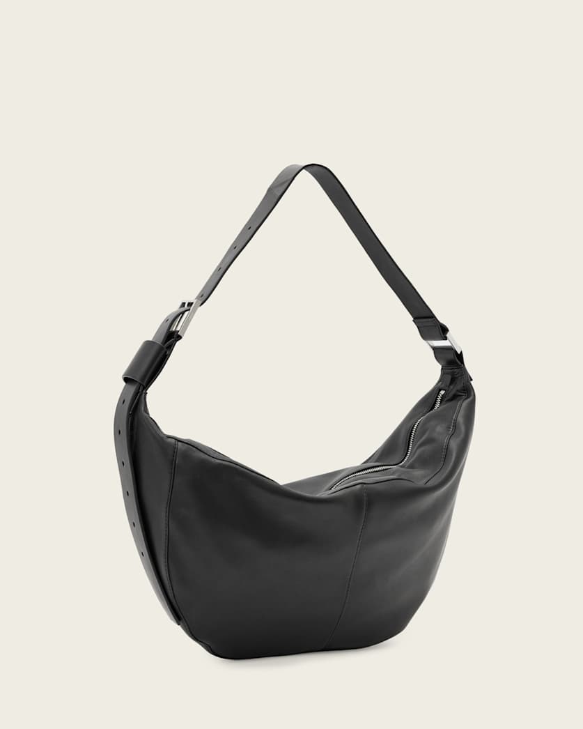 AllSaints Luna Slouchy Leather Shoulder Bag Women's Black/Silver Women's