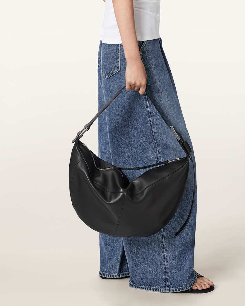 AllSaints Luna Slouchy Leather Shoulder Bag Women's Black/Silver Women's