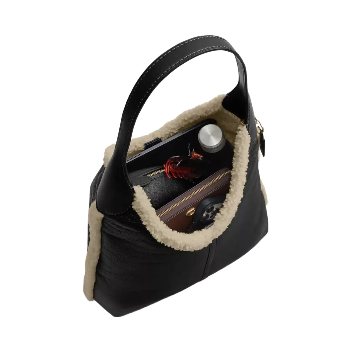 Coach Brooklyn Shoulder Bag 39 In Shearling in Brass Black Natural