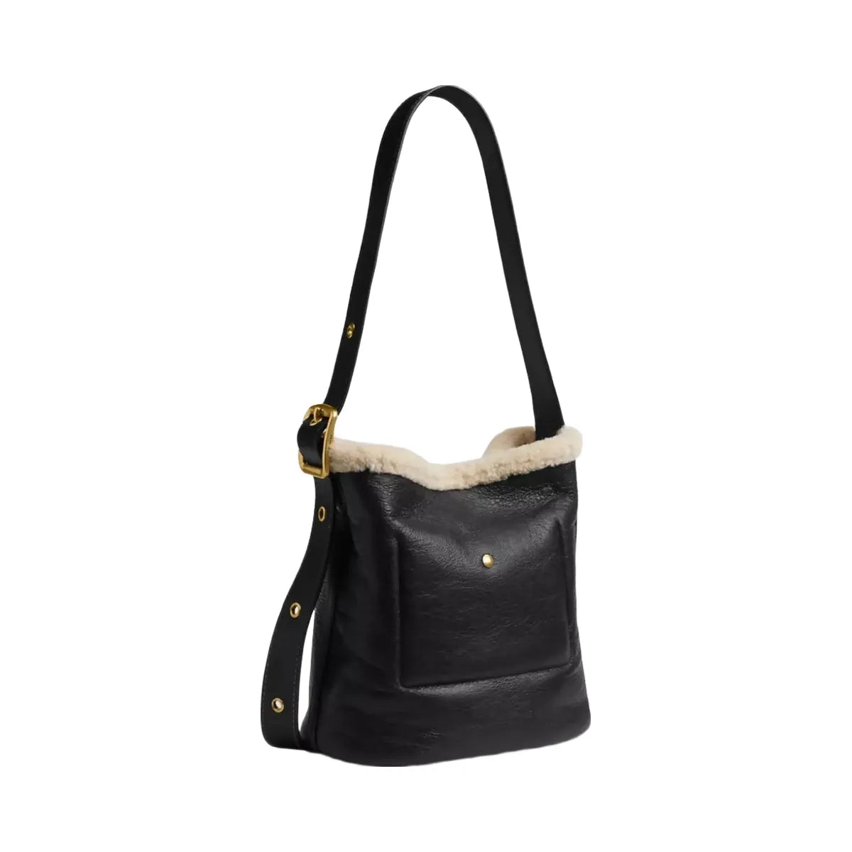 Coach Bleecker Bucket Bag In Shearling in Brass Black Natural