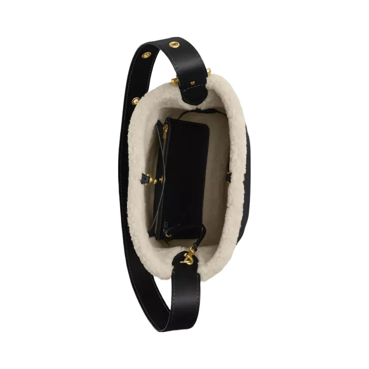 Coach Bleecker Bucket Bag In Shearling in Brass Black Natural