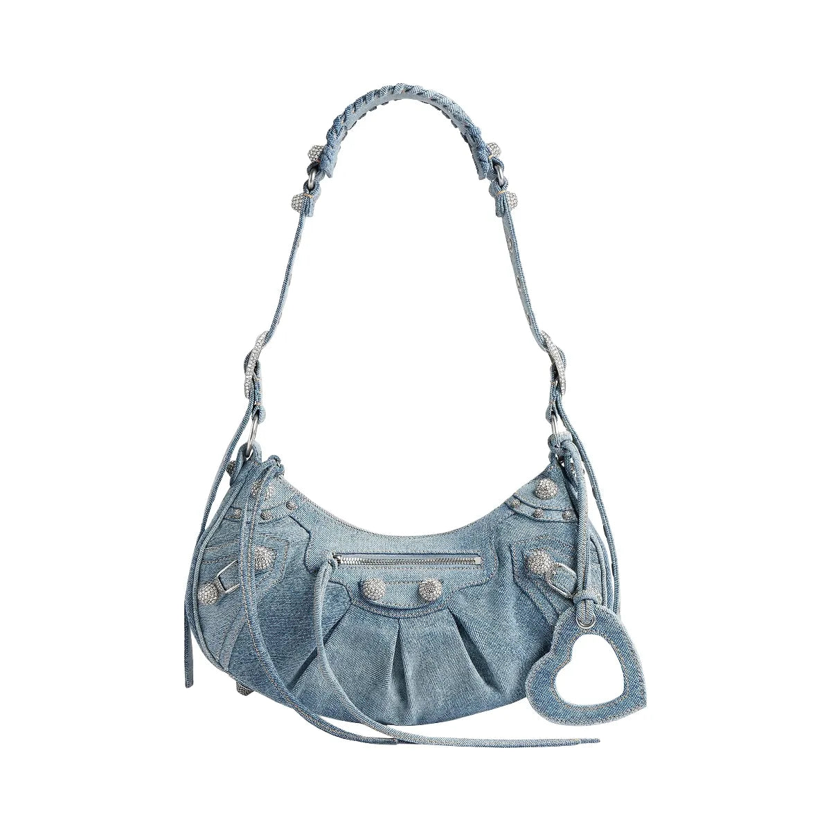 Balenciaga Le Cagole Small Shoulder Bag In Denim With Rhinestones