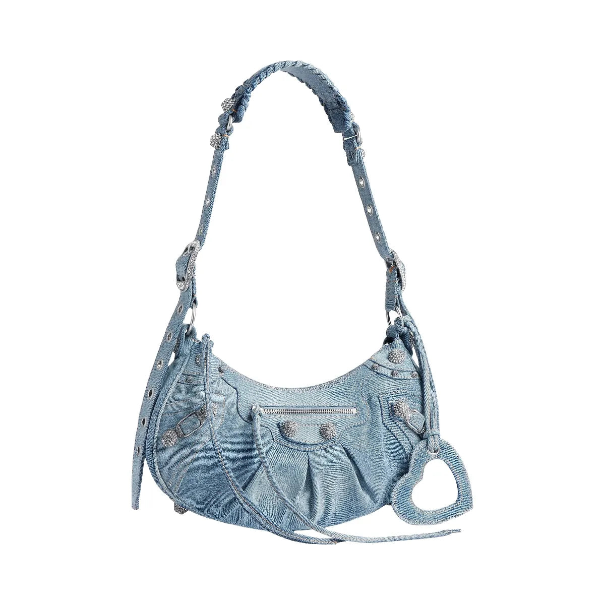 Balenciaga Le Cagole Small Shoulder Bag In Denim With Rhinestones