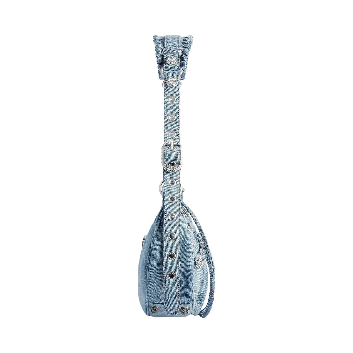 Balenciaga Le Cagole Small Shoulder Bag In Denim With Rhinestones