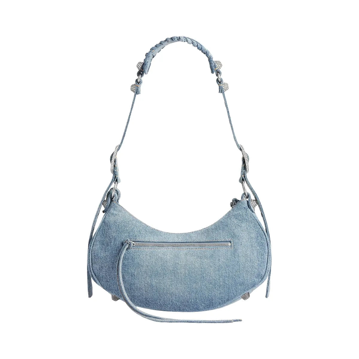 Balenciaga Le Cagole Small Shoulder Bag In Denim With Rhinestones