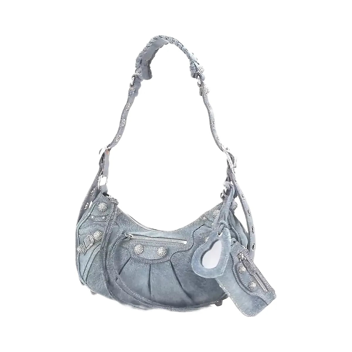 Balenciaga Le Cagole Small Shoulder Bag In Denim With Rhinestones
