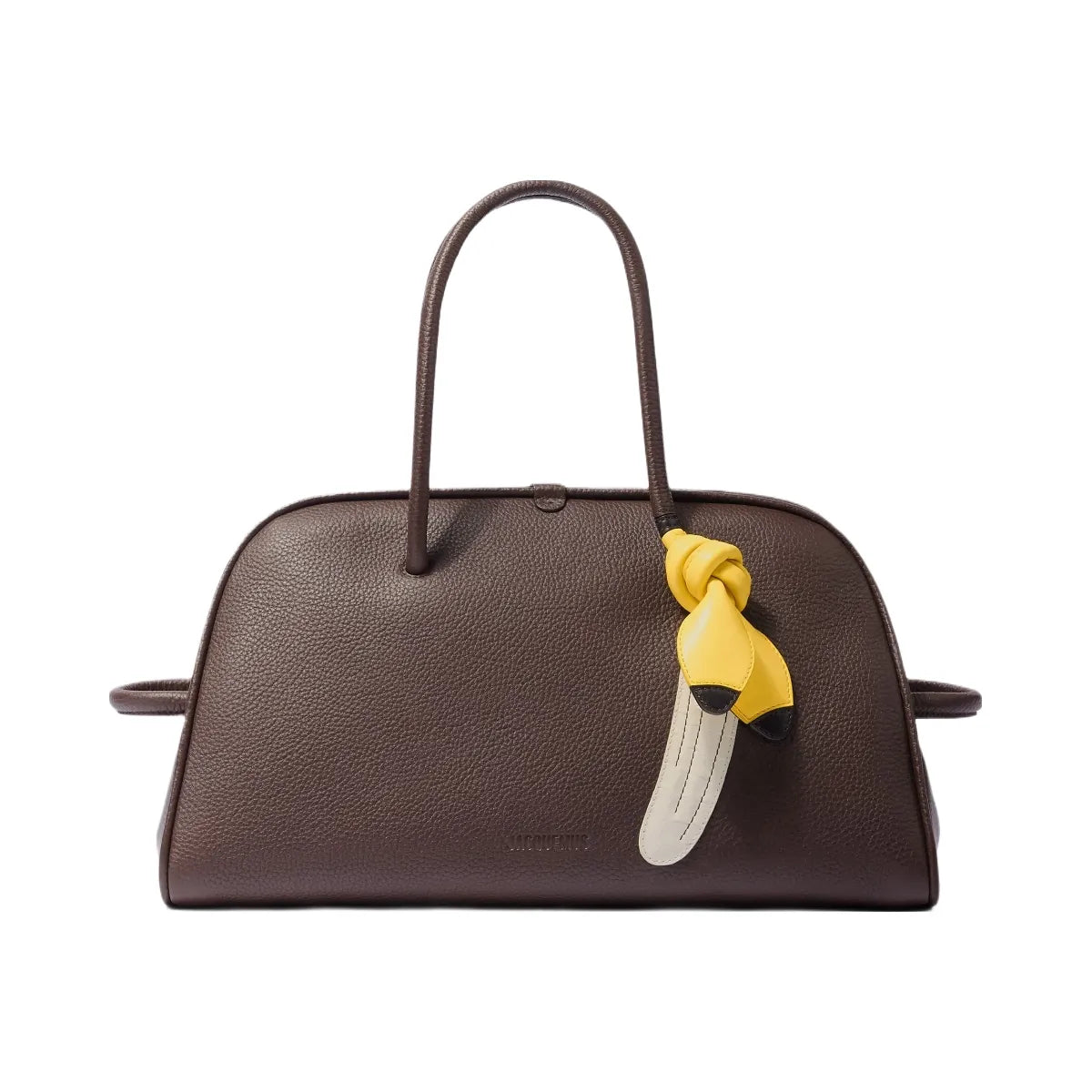 Jacquemus The Turismo Bowling Bag In Grained Leather And Crocodile Embossed Leather Patchwork Dark Brown/Yellow Banana