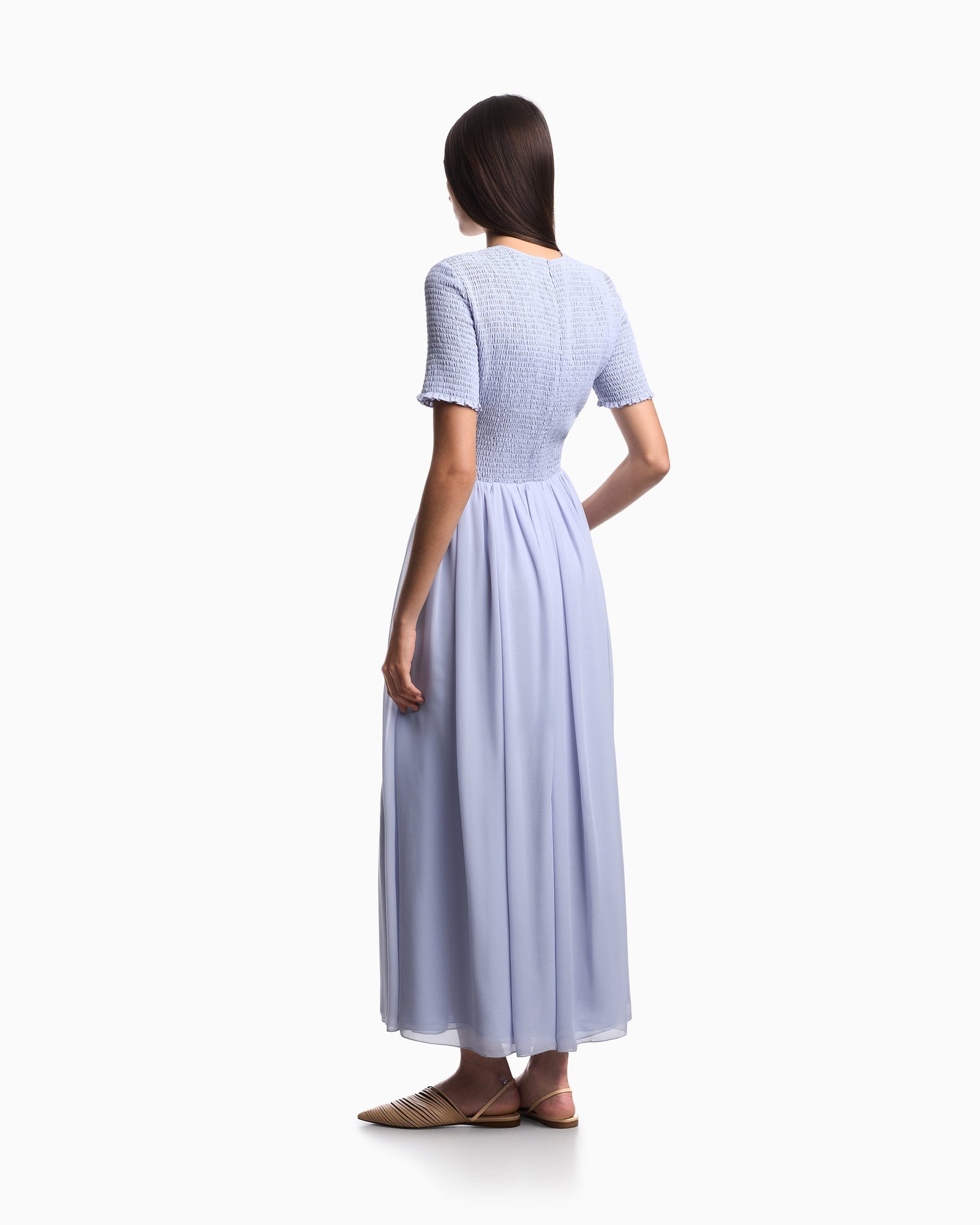 Emporio Armani Short-sleeved long dress in technical georgette
