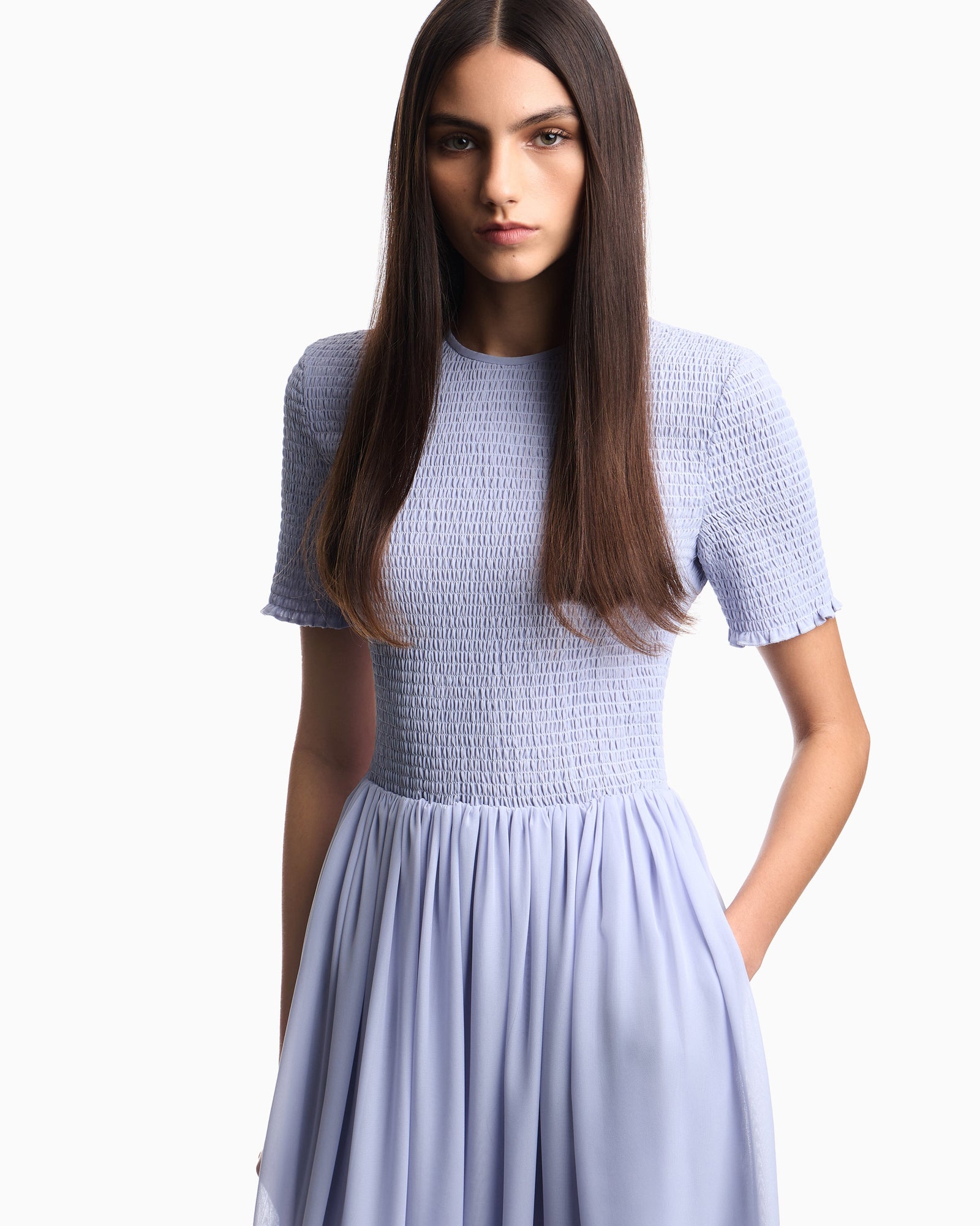 Emporio Armani Short-sleeved long dress in technical georgette