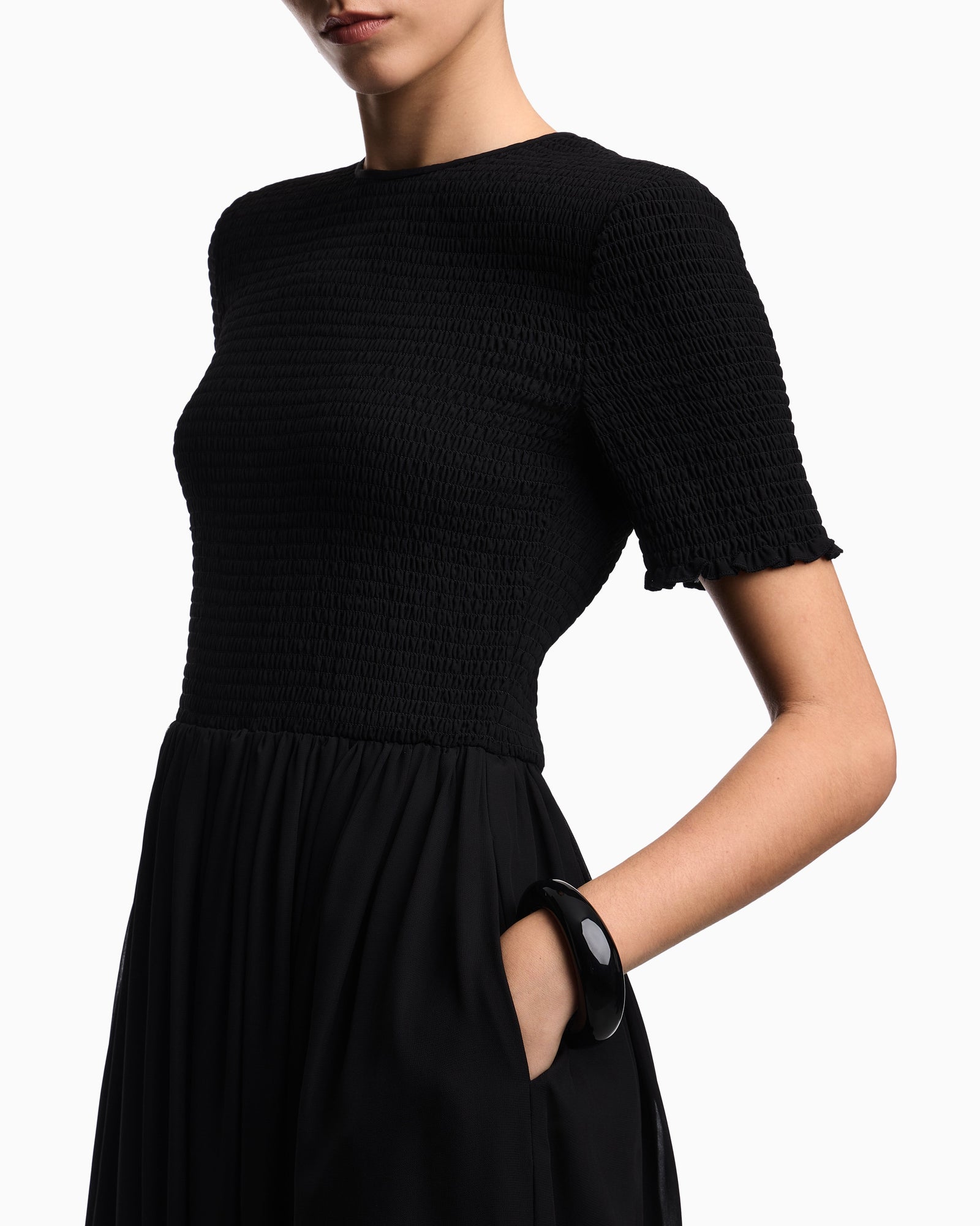Emporio Armani Short-sleeved long dress in technical georgette