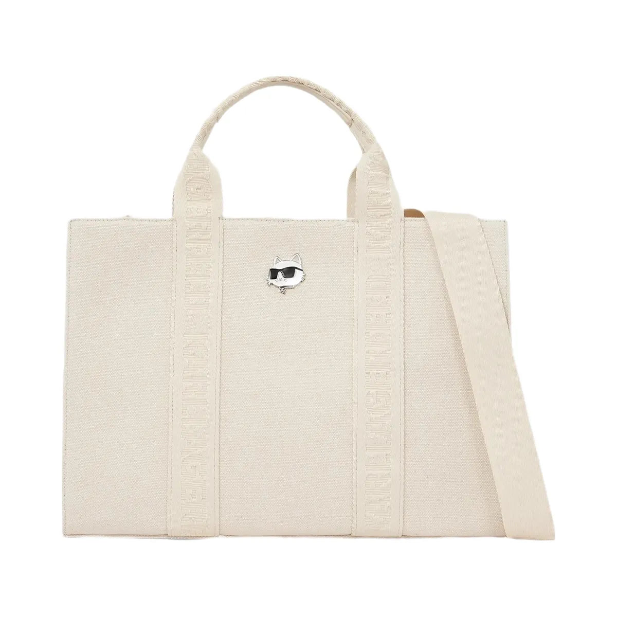 Karl Lagerfeld Ikon Choupette Pin Square Tote Bag Off White