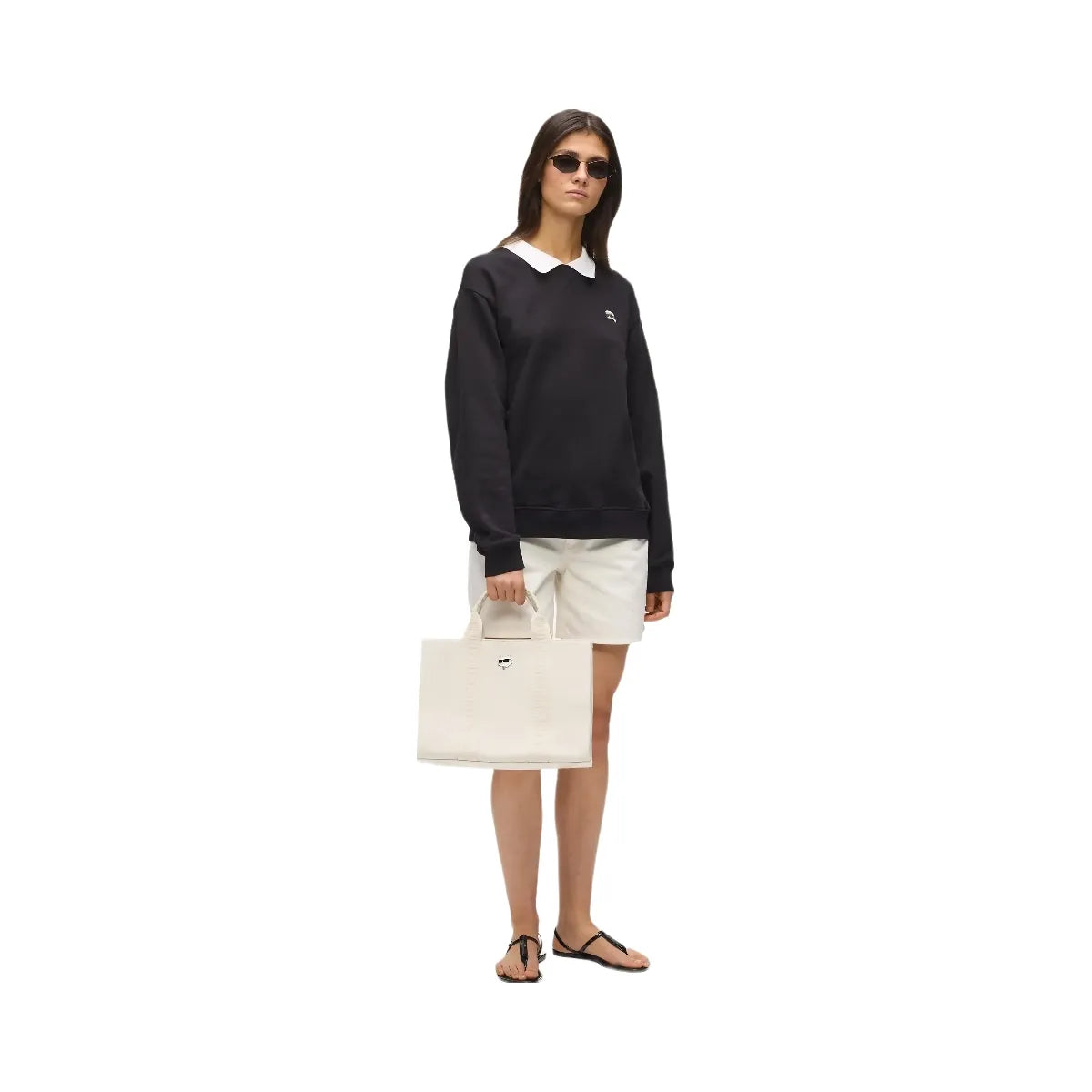 Karl Lagerfeld Ikon Choupette Pin Square Tote Bag Off White