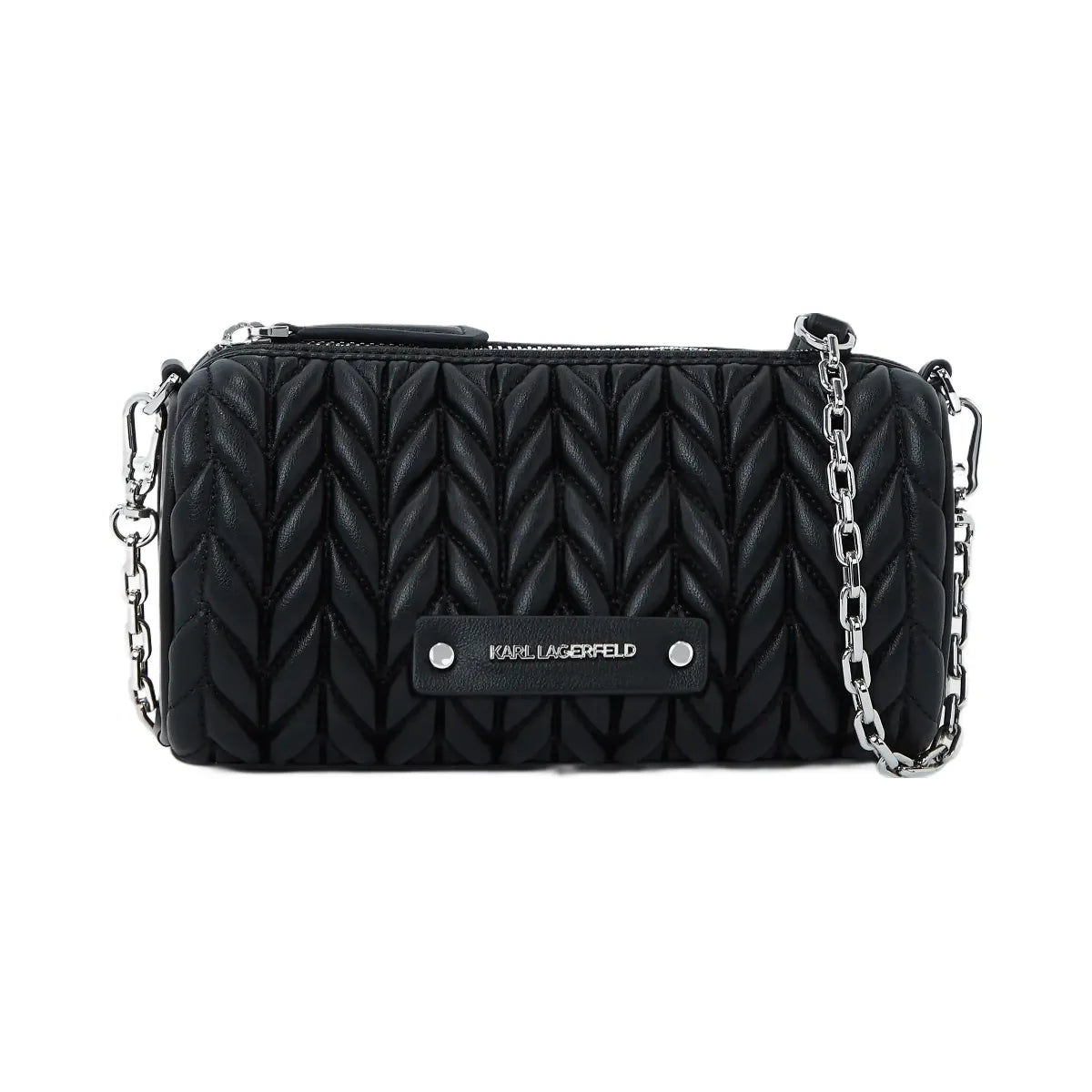 Karl Lagerfeld Weave Barrel Crossbody Bag Black Nickel