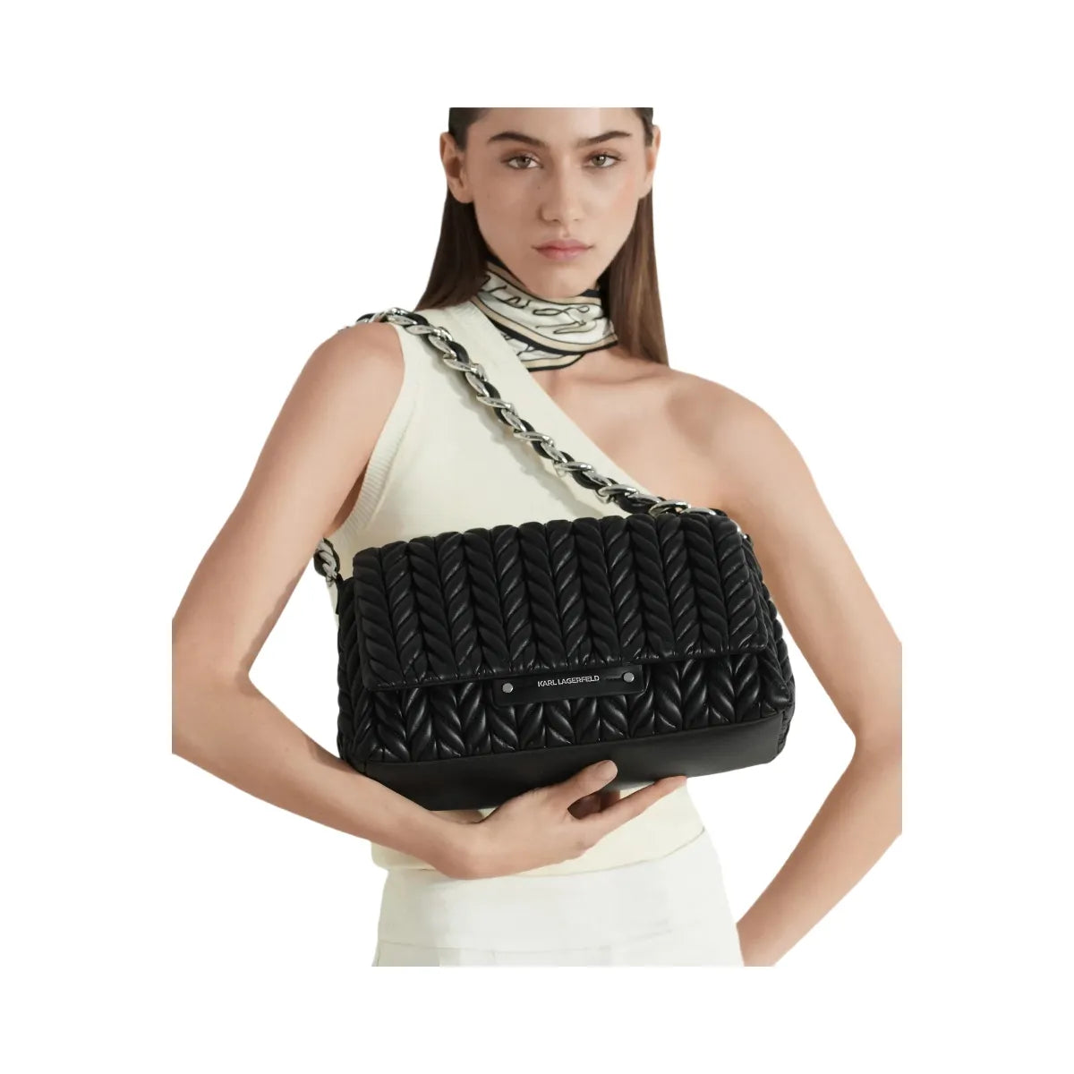 Karl Lagerfeld Weave Barrel Crossbody Bag Black Nickel