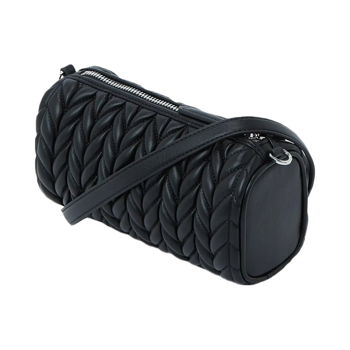 Karl Lagerfeld Weave Barrel Crossbody Bag Black Nickel