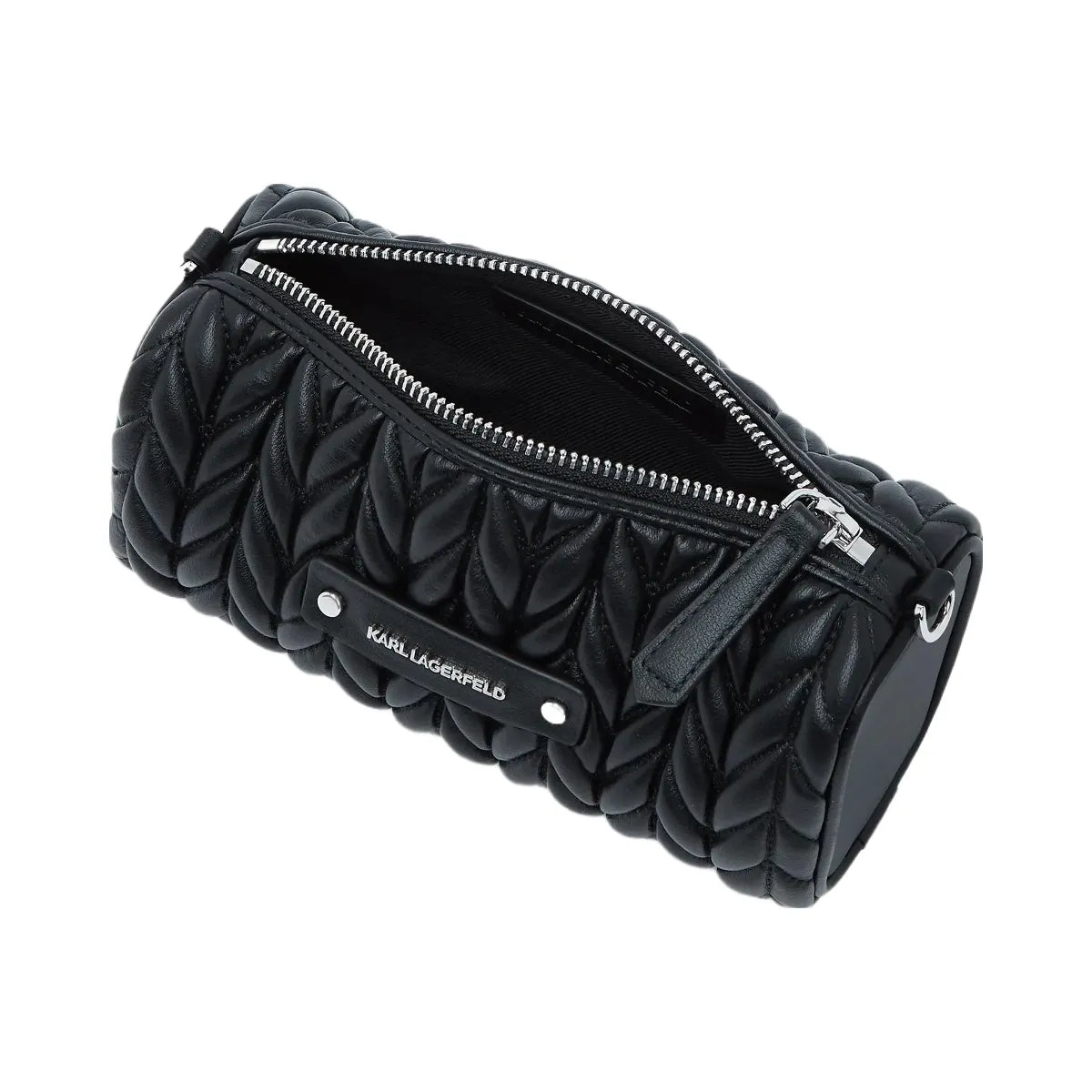 Karl Lagerfeld Weave Barrel Crossbody Bag Black Nickel