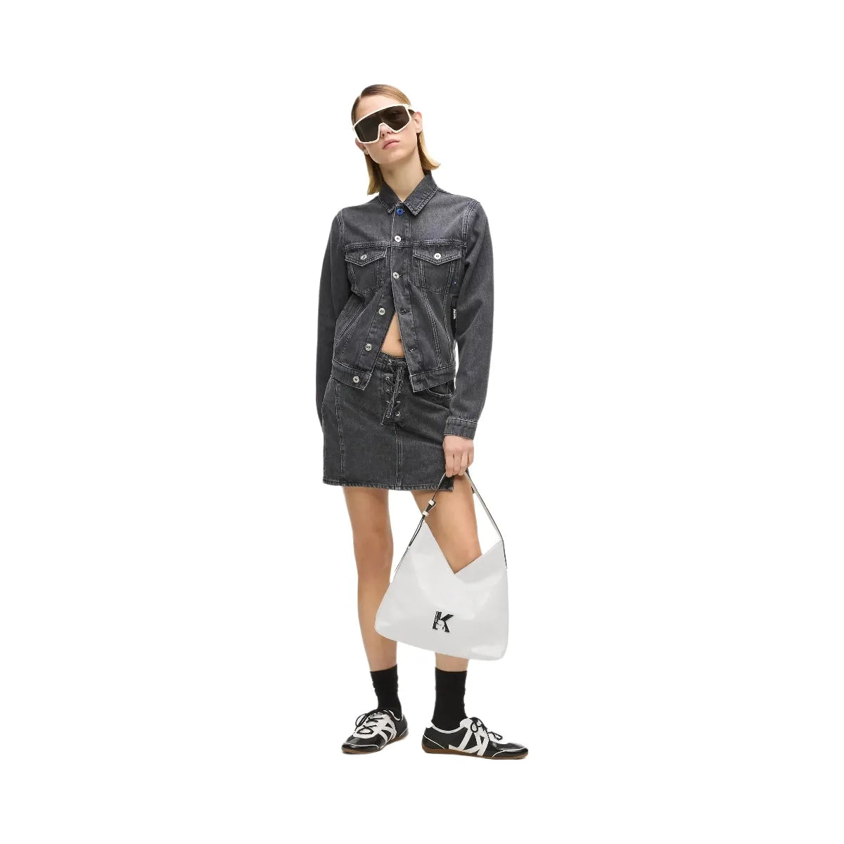 Karl Lagerfeld Geo High-Shine Tote Bag Off White