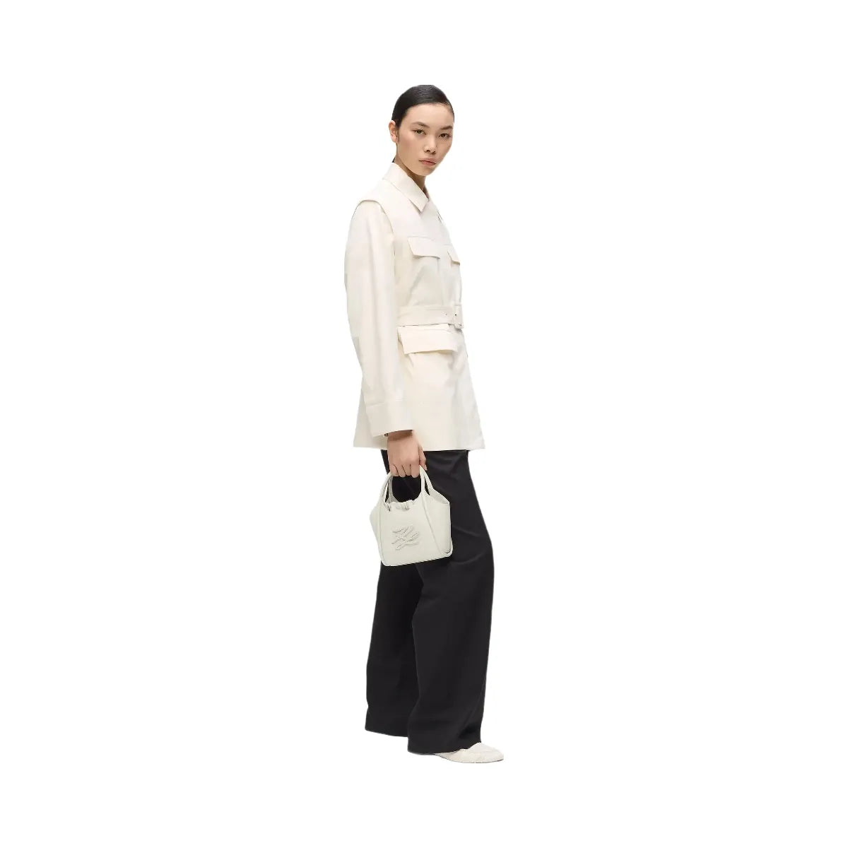 Karl Lagerfeld Autograph Patch Mini Tote Bag Off White
