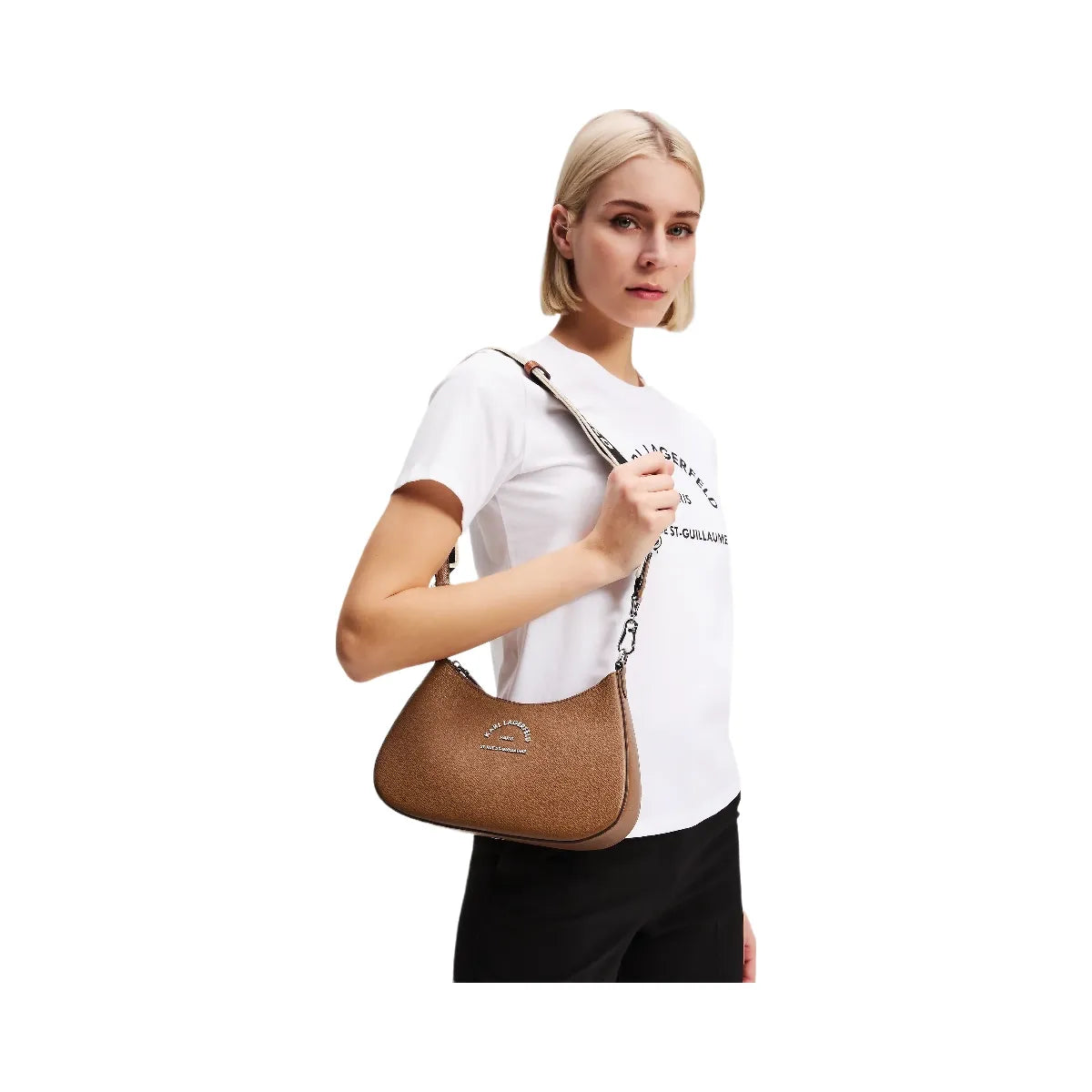 Karl Lagerfeld Rue St-Guillaume Metal Shoulder Bag Dark Tan
