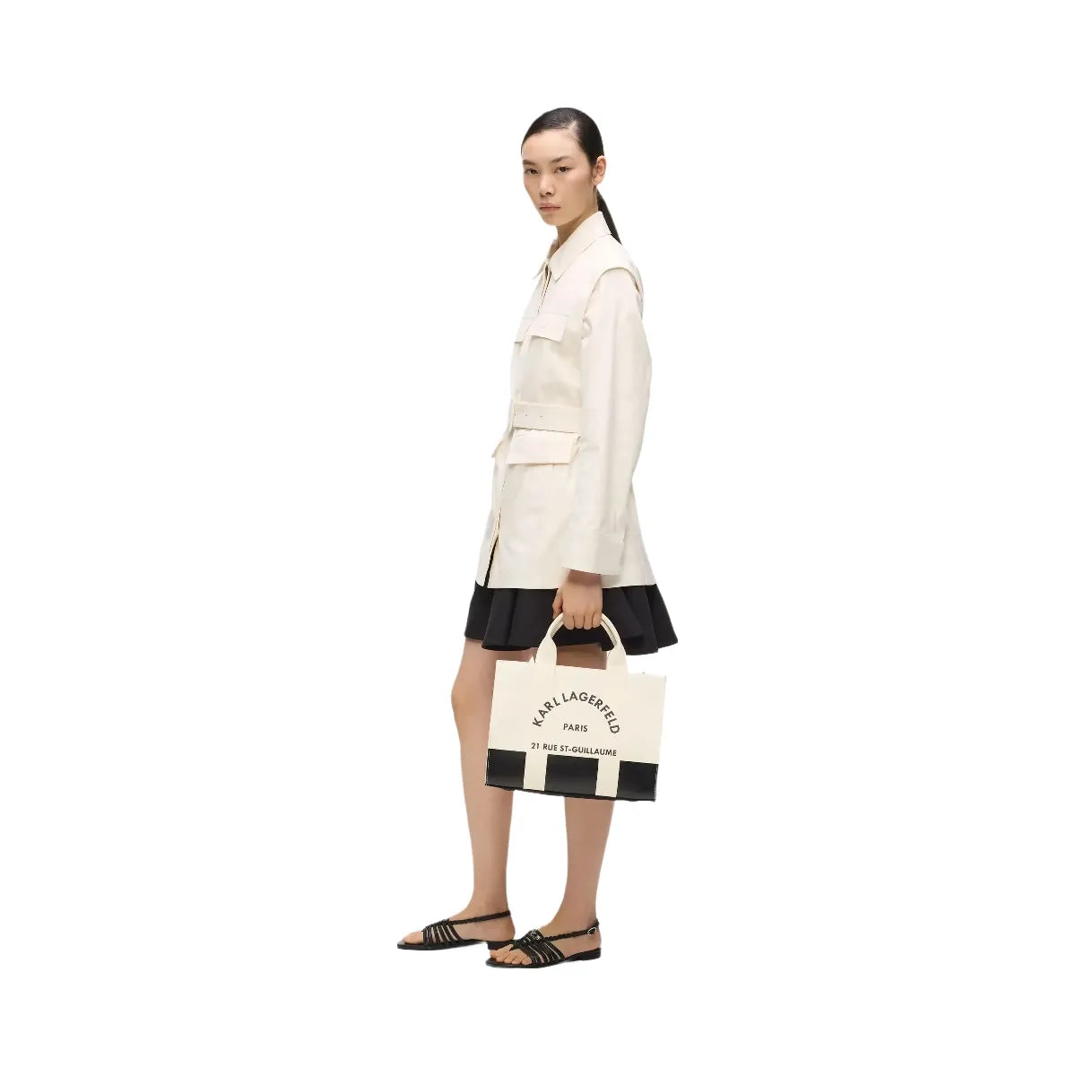 Karl Lagerfeld Rue St-Guillaume Medium Tote Bag White Black
