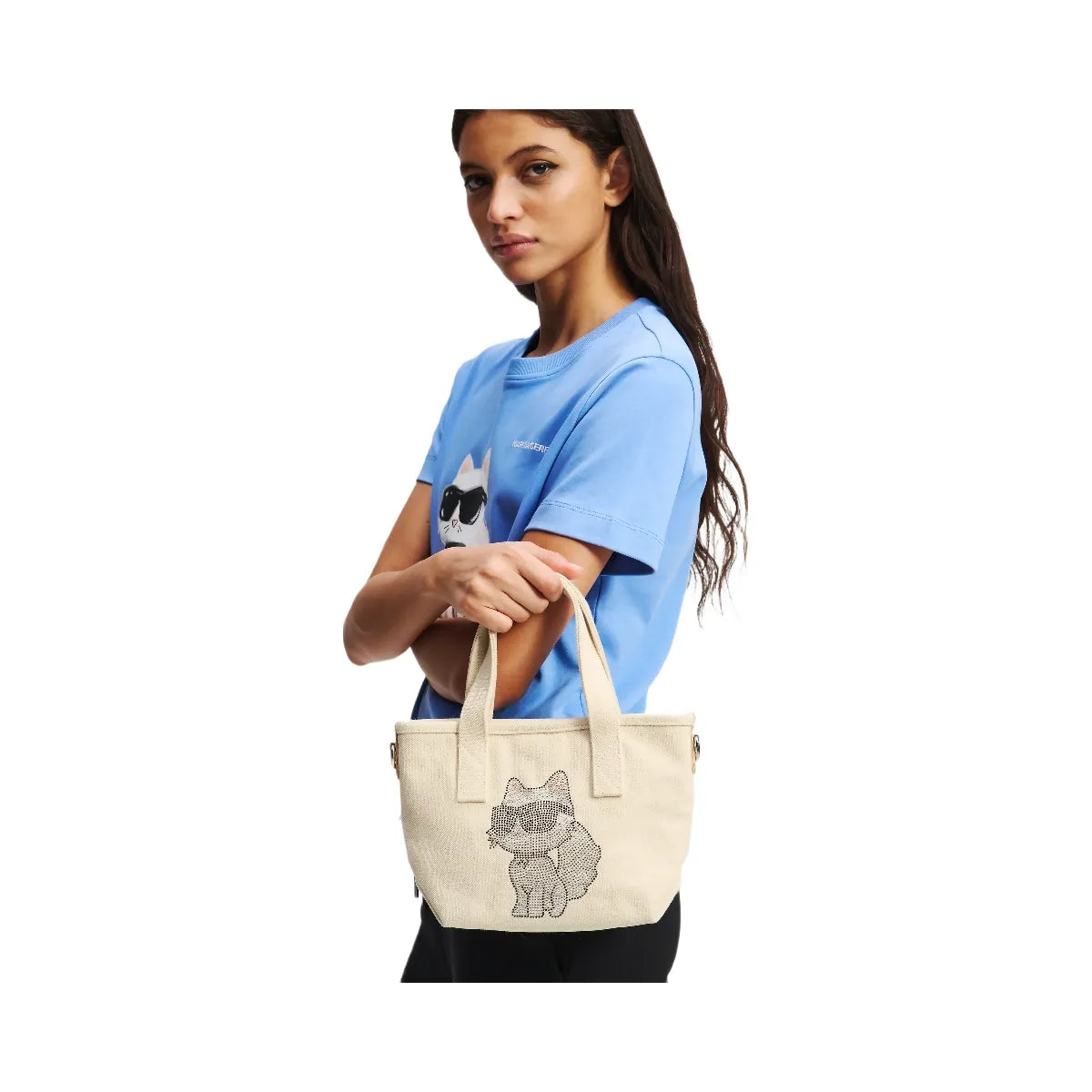 Karl Lagerfeld Ikon Choupette Rhinestone Small Shopper Natural