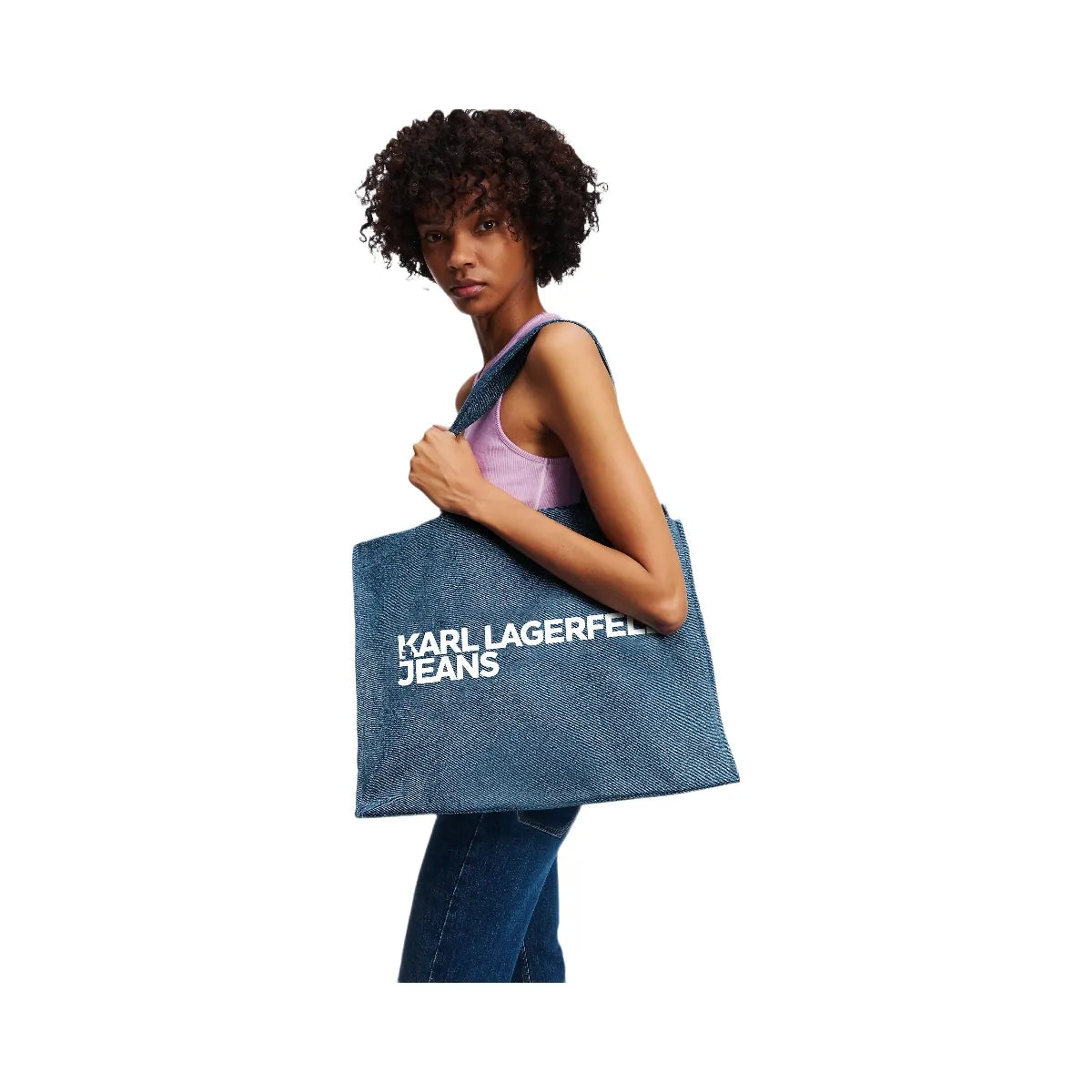 Karl Lagerfeld Logo Denim Shopper Washed Mid Blue