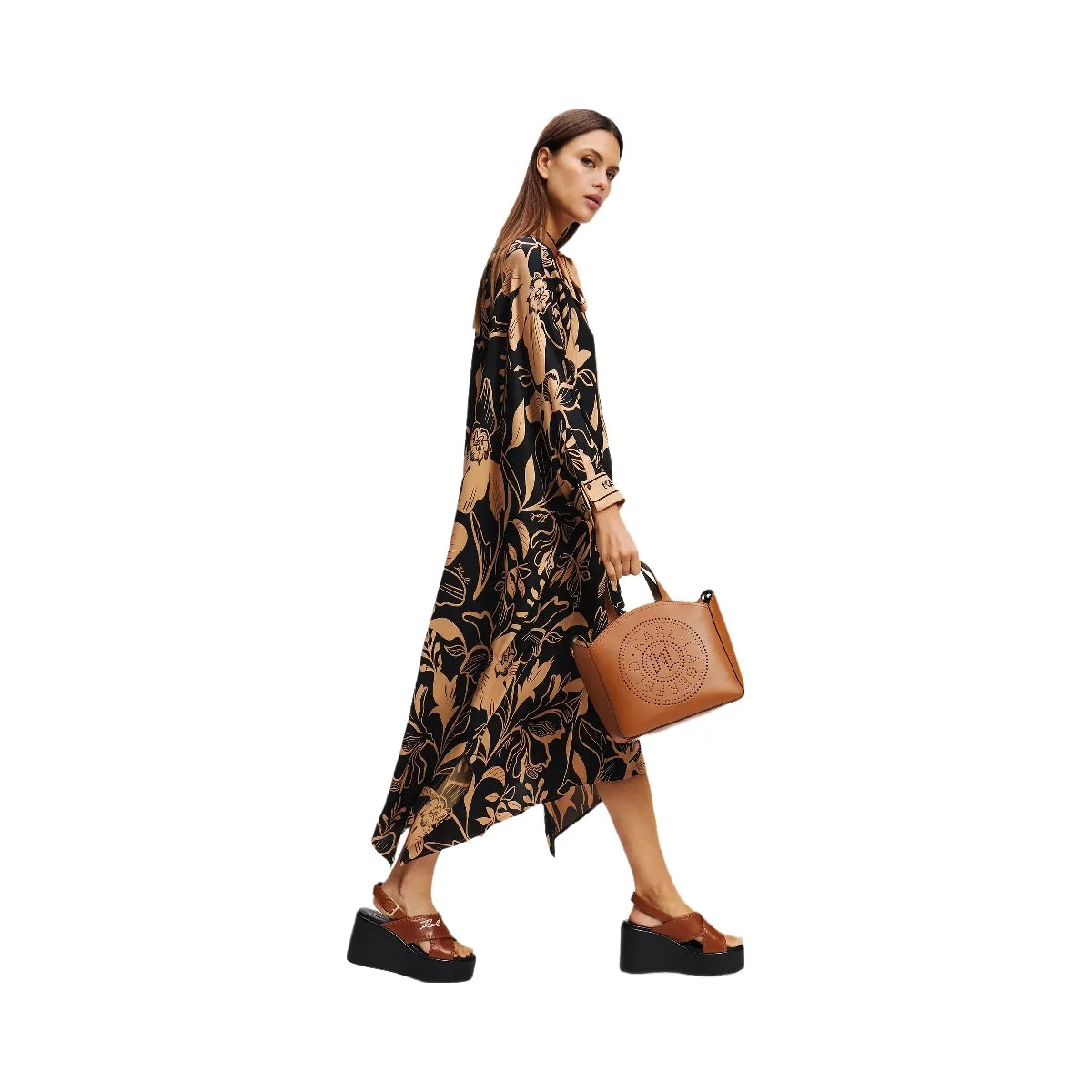 Karl Lagerfeld Circle Perforated Small Tote Bag Dark Tan