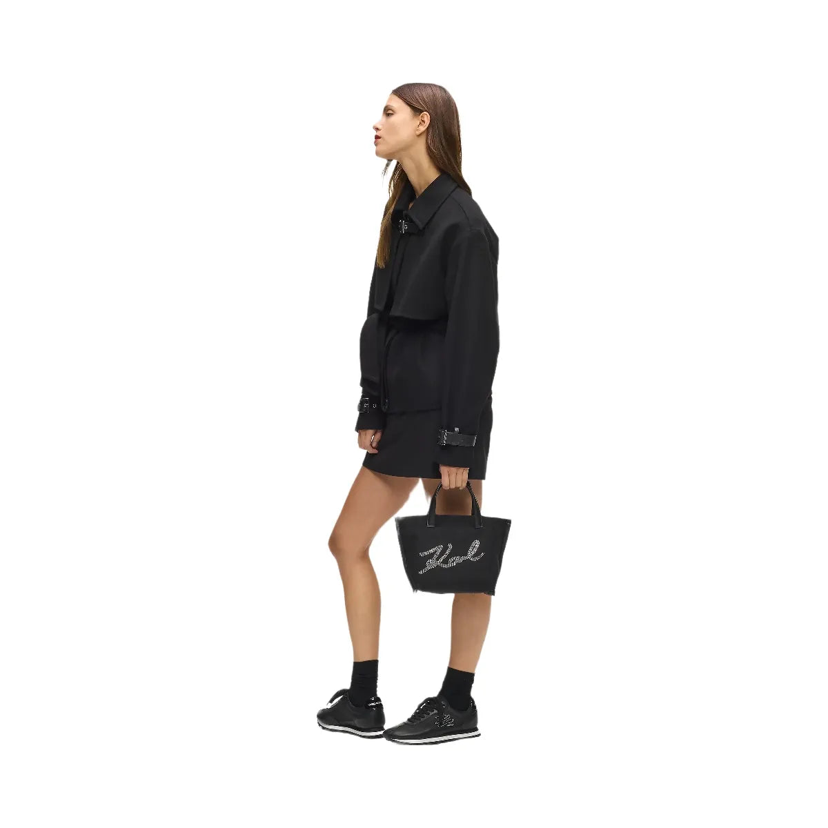 Karl Lagerfeld Signature Mini Rhinestone Shopper Black Embellishment