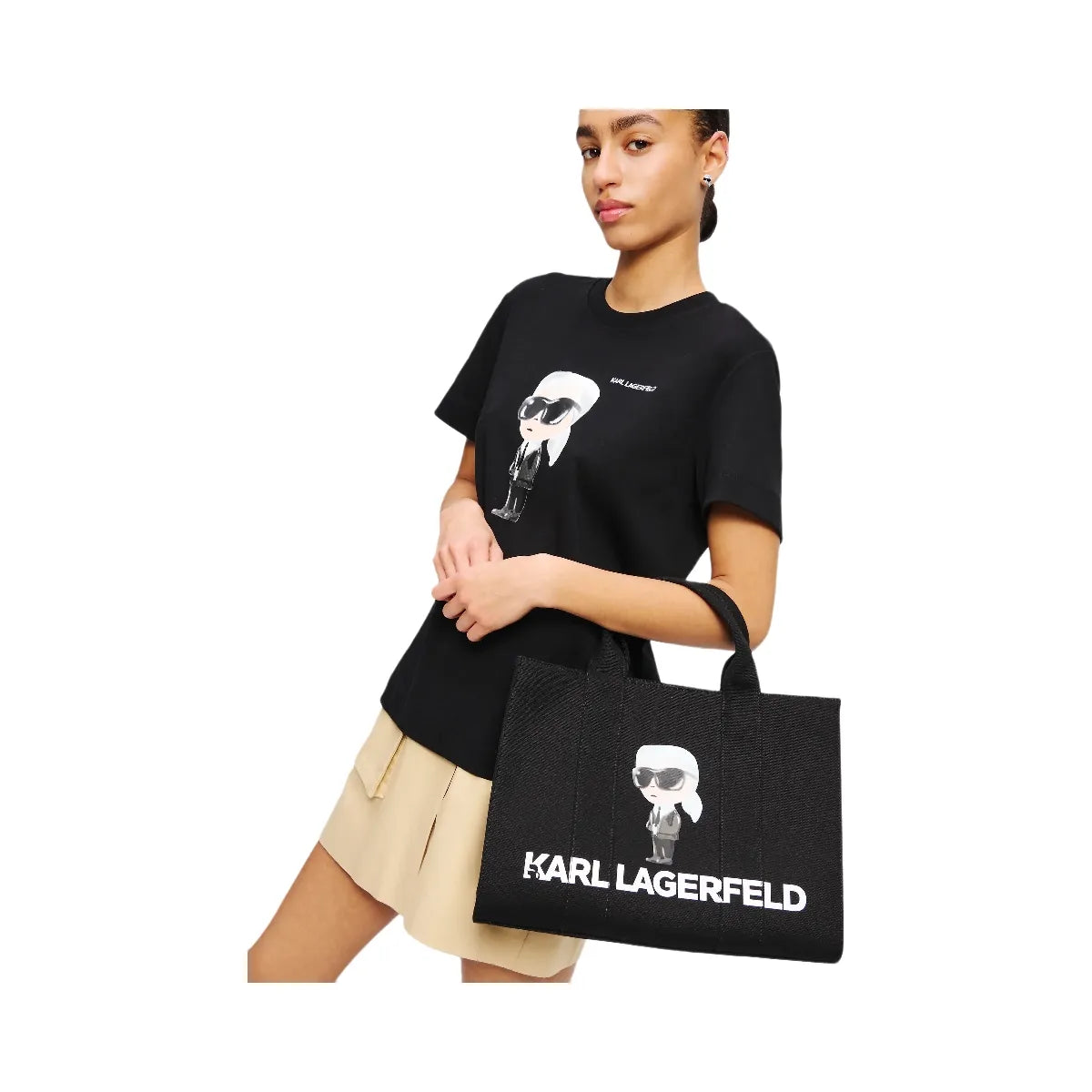 Karl Lagerfeld Ikon Aquarelle Canvas Tote Bag Black
