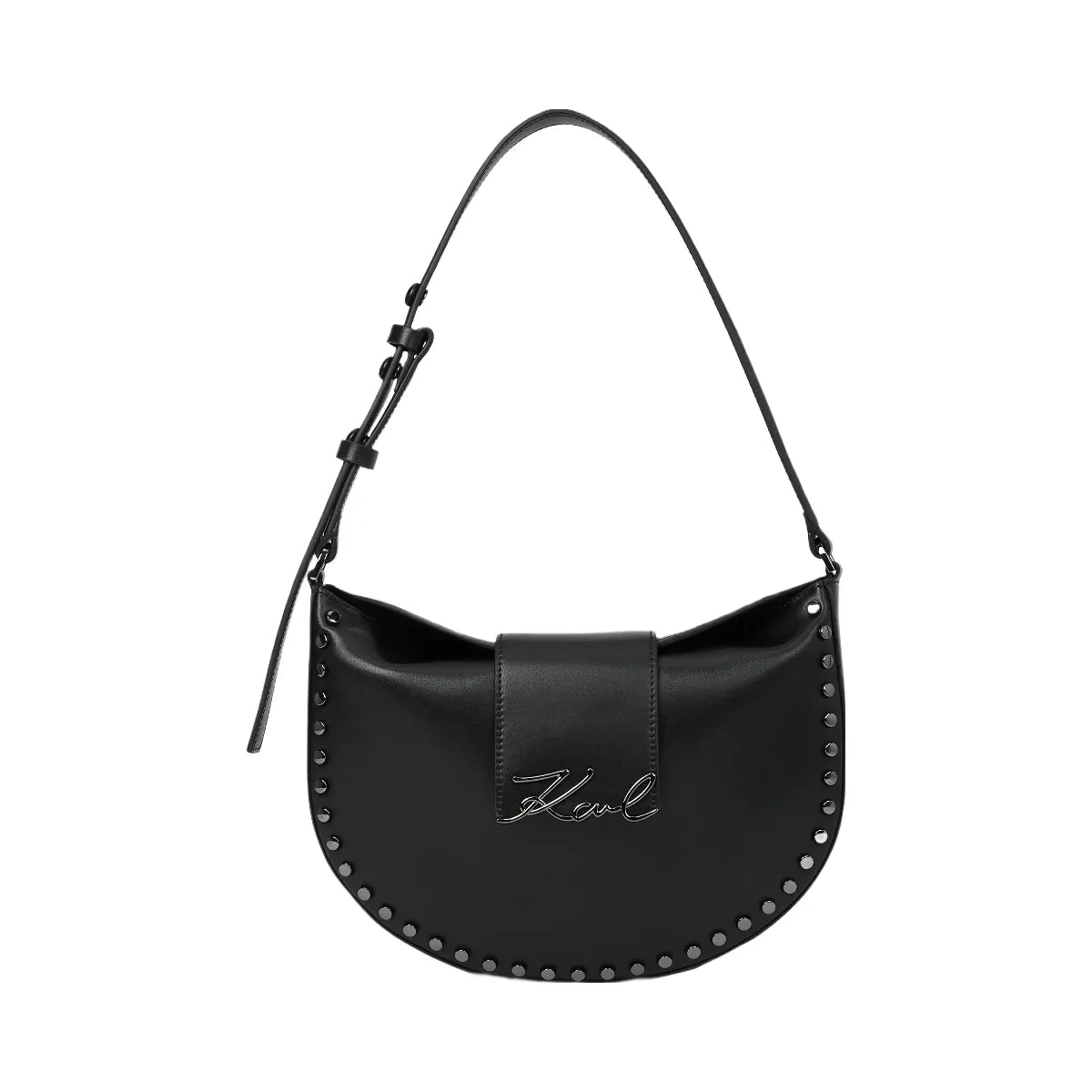 Karl Lagerfeld Signature Studded Moon Bag Black Embellishment