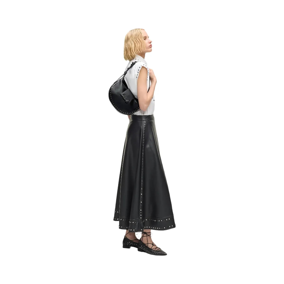 Karl Lagerfeld Signature Studded Moon Bag Black Embellishment