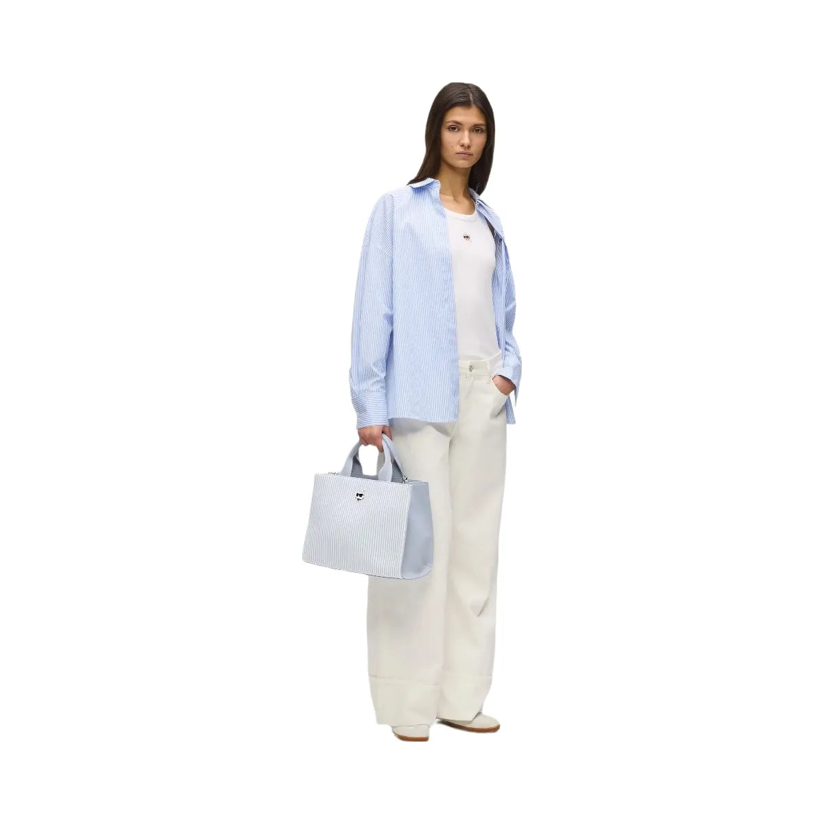 Karl Lagerfeld Ikon Choupette Striped Square Tote Bag Kentucky Blue Stripe