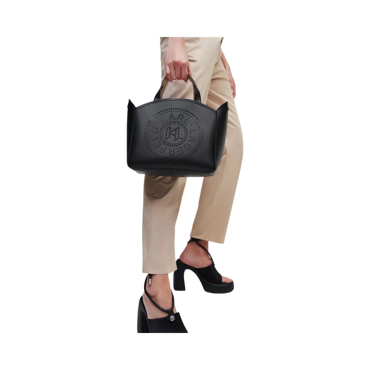 Karl Lagerfeld Circle Perforated Small Tote Bag Black