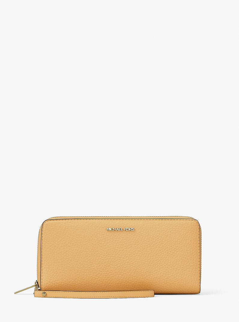 Michael Kors Jet Set Travel Large Pebbled Leather Wristlet Honeywheat